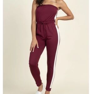 Burgundy jumpsuit with white stripe. Small. NWT